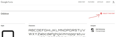 Screenshot of Google Font page of Orbitron font