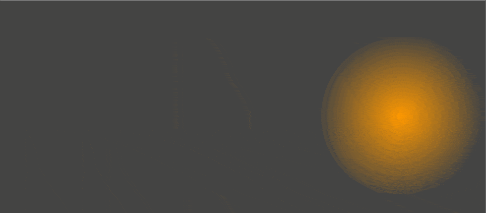 Animated GIF. Shows a moving glowing orange light on a grey background. This is achieved by animating the coordinates of the central point of a radial gradient independently with the help of CSS variables and Houdini.