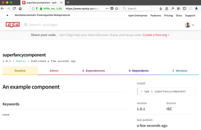 An example of a component in the NPM registry, ready to be installed and used in your own projects.