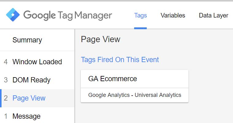 Ecommerce Tag in Google Tag Manager - Preview and Debug Mode