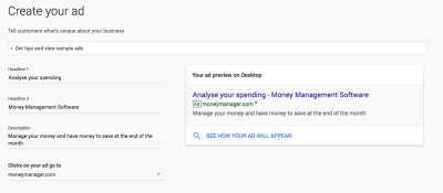 Creating the ad in Google’s tool shows a live preview of how it will look.