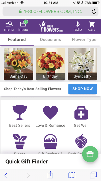 1-800-Flowers inbox notification