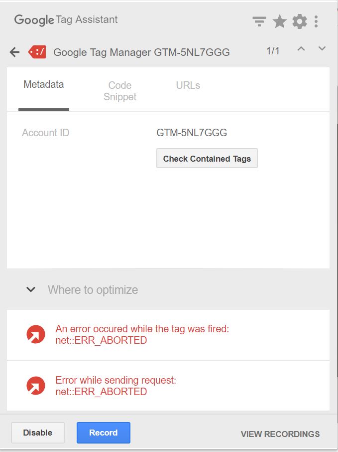 How to Fix net::ERR_ABORTED GTM Error in Tag Assistant