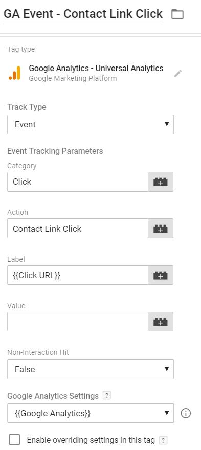 GA Contact Link Click Tracking Tag