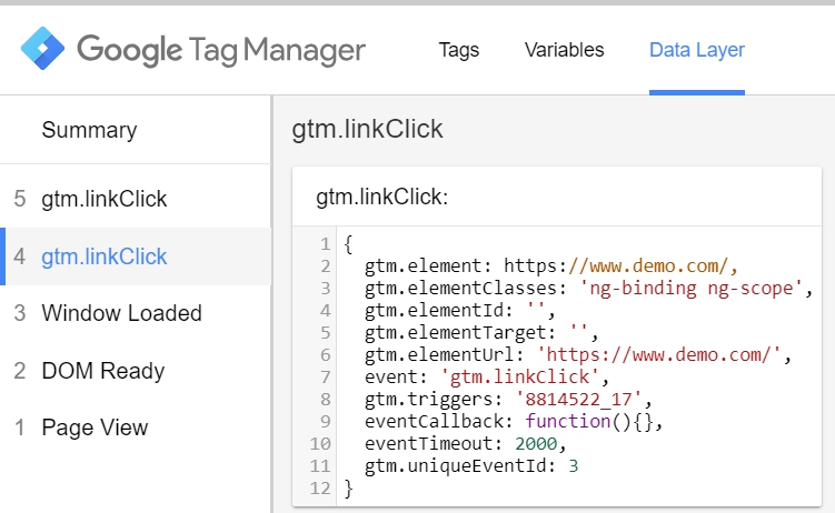 Link click in the data layer