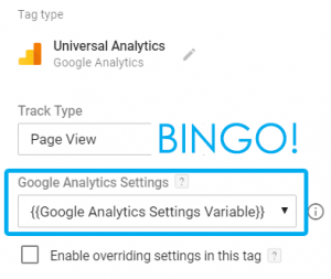 GA settings variable in the dropdown