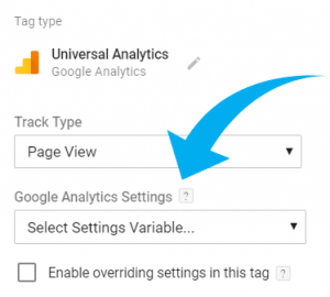 Google Analytics Settings Drop-down