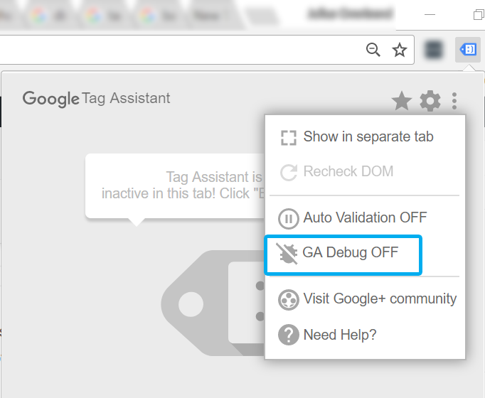 GA Debugger in Tag Assistant