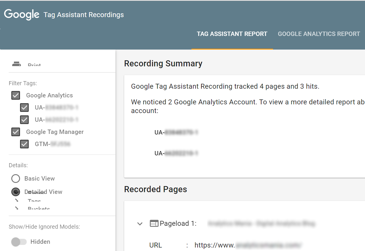 Google Tag Assistant - Report