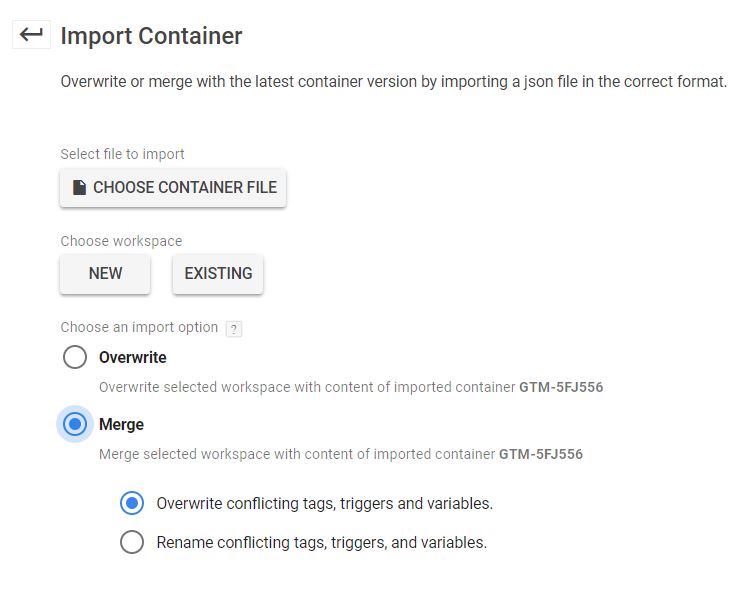 Import Google Tag Manager container