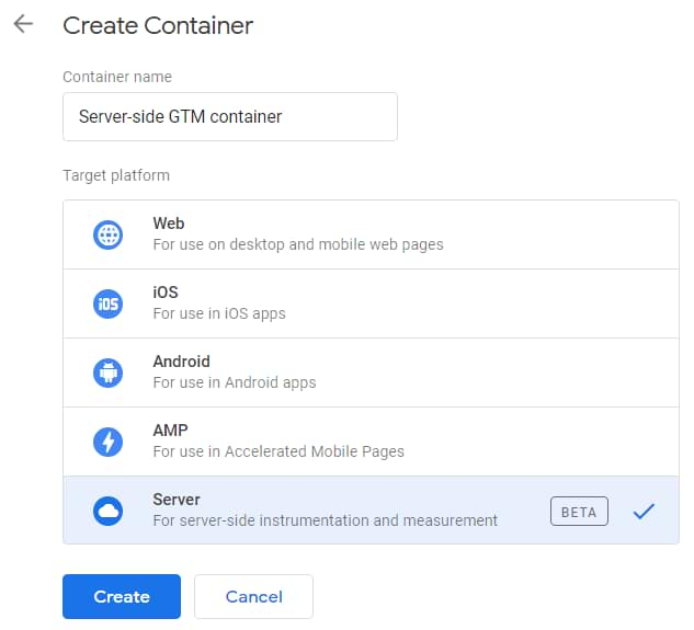 create server-side GTM container